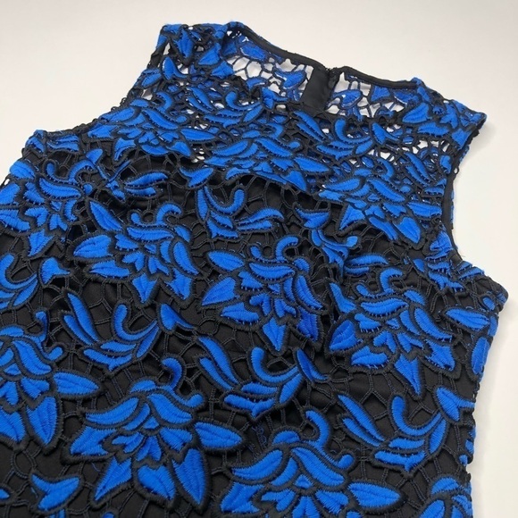 RARE Self-Portrait Cobalt Blue Floral Embroidered Lace Cocktail Mini Dress - Picture 5 of 16